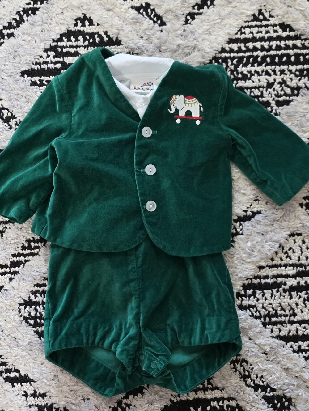 Vintage 1980s Baby Togs 3-Piece Green Velvet Holiday Suit Set